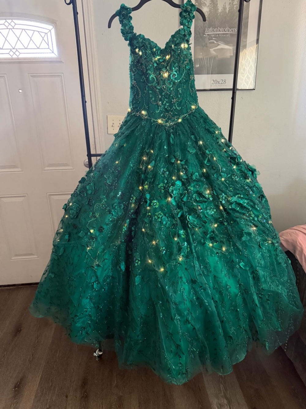 Emerald Green Lace & Tulle Ball Gown Dress